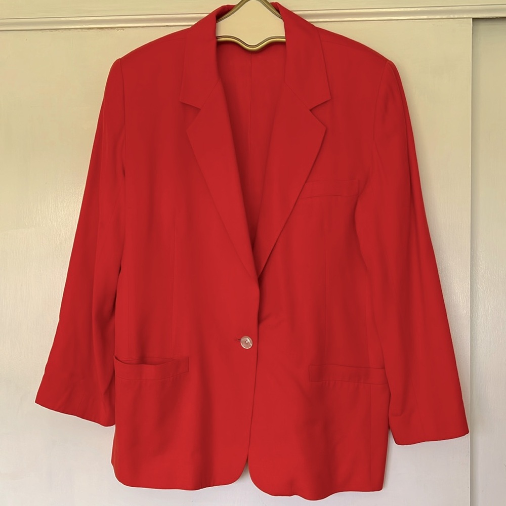 Talbots Tomato Red Silk & Rayon Blazer Jacket -Size 18